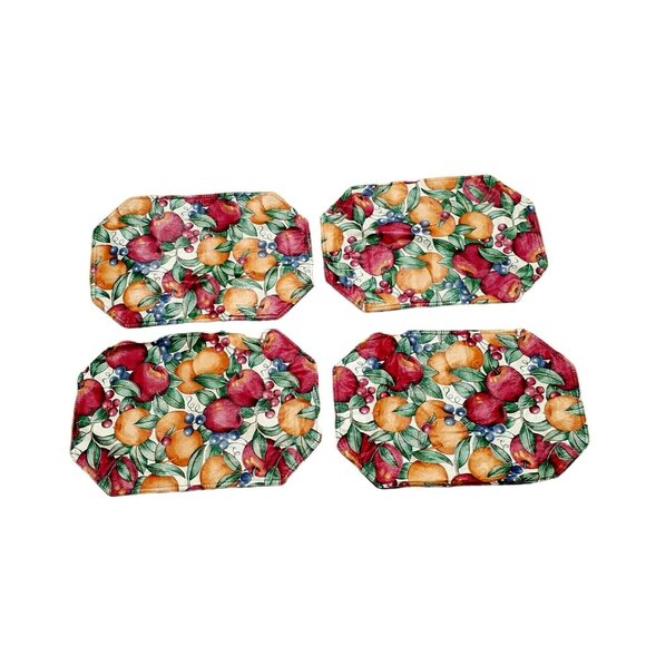Fall Harvest Vinyl Placemats Fruit Apples Colorful Washable 4 piece - Picture 3 of 7